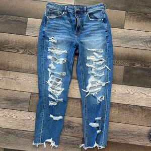 American Eagle Outfitters Ripped Blue Ankle Jeans